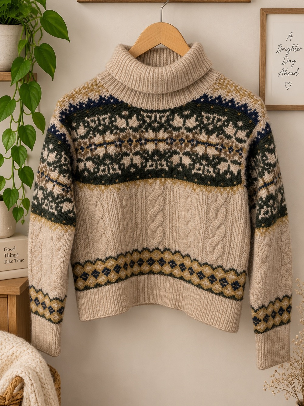 Vintage American Eagle 100% Shetland Wool Fair Isle Turtleneck Sweater Women’s M